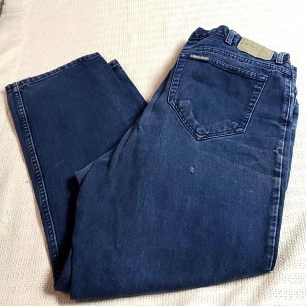 HIS Vintage Mens Dark Wash Straight Leg Denim Jeans Blue W42 L30 13033G
